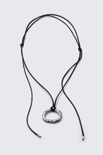 Silver - Black Cord - Cord Pendant Necklace - 1