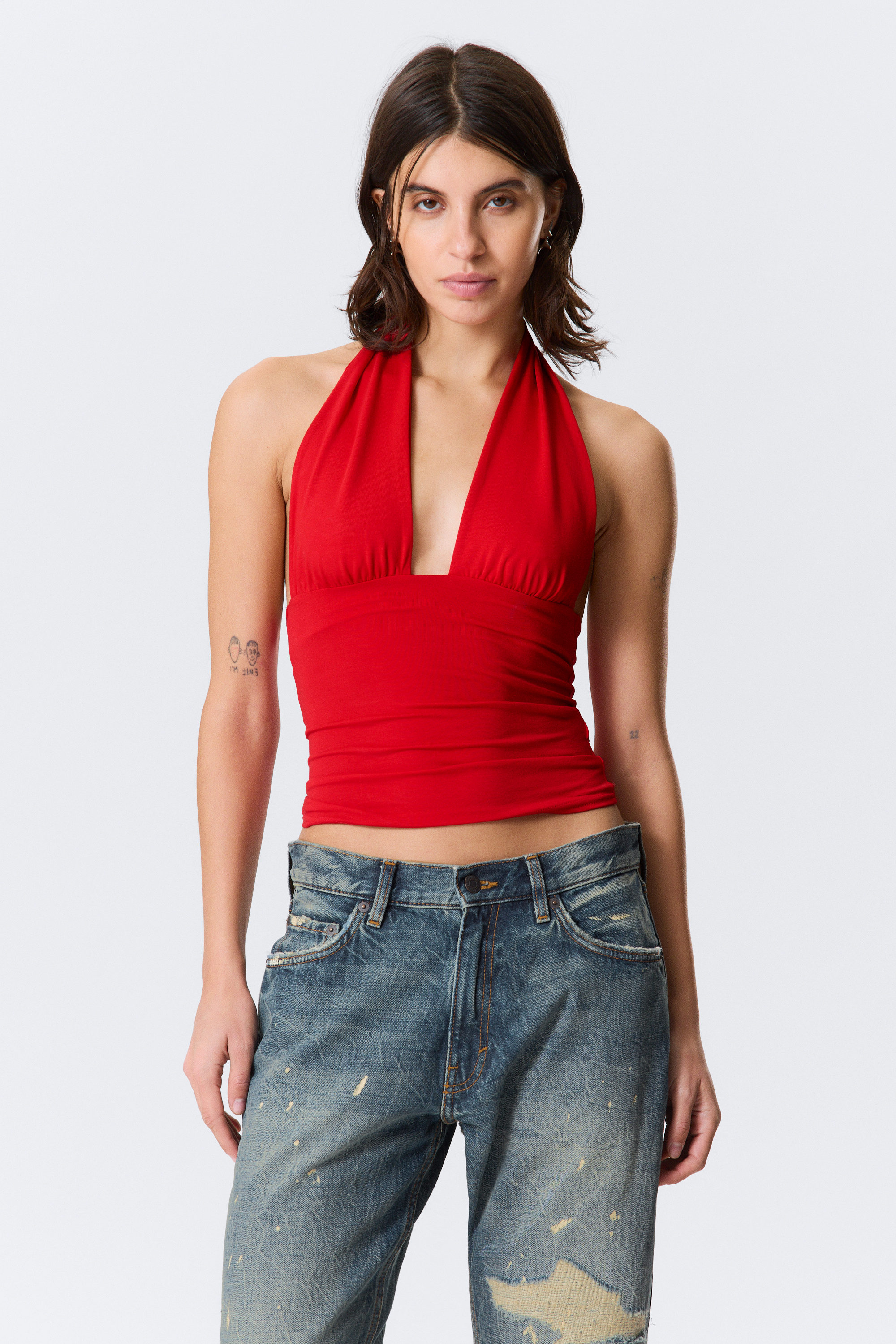 Red - Deep Halterneck Top - 1