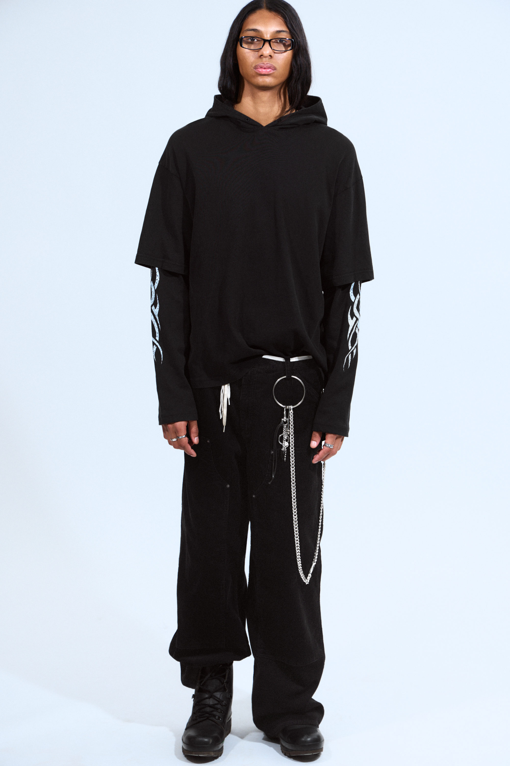 Svart - Vit Tribal - Långärmad dubbel-lager oversized t-shirt - 2