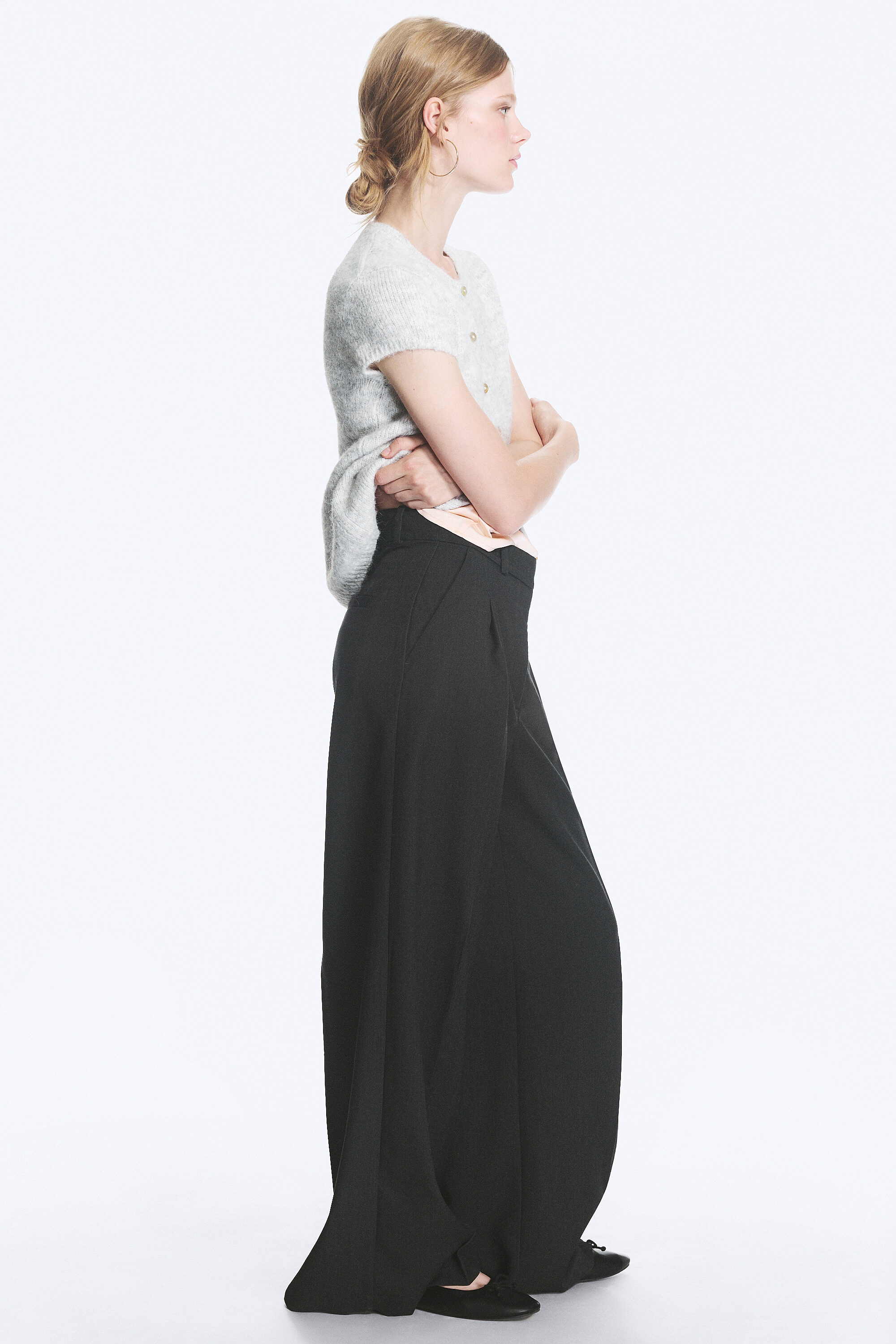 high waisted wide leg suiting trousers - Dark Grey Melange | Monki CH