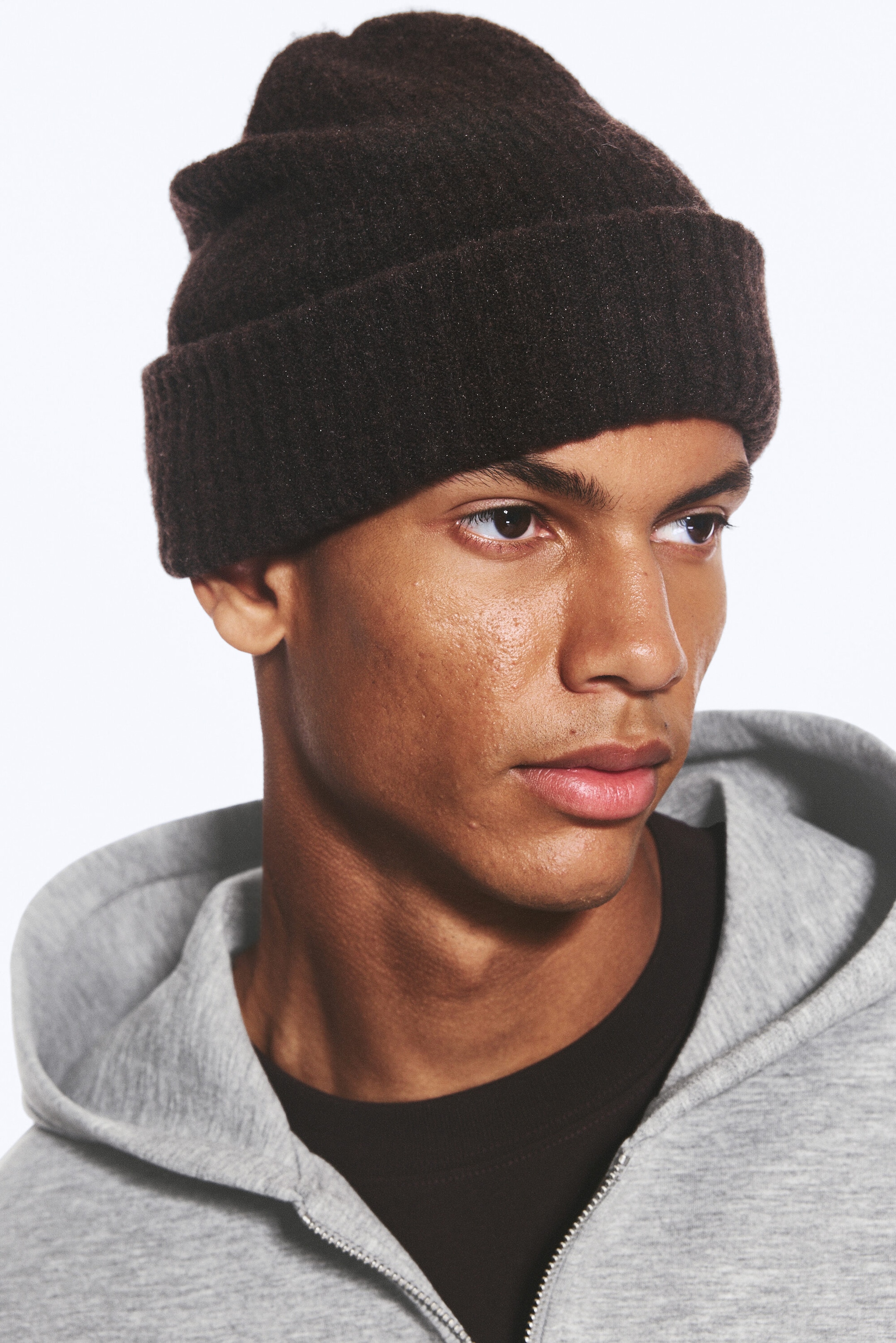 Dark Brown - Folded Wool-Blend Beanie