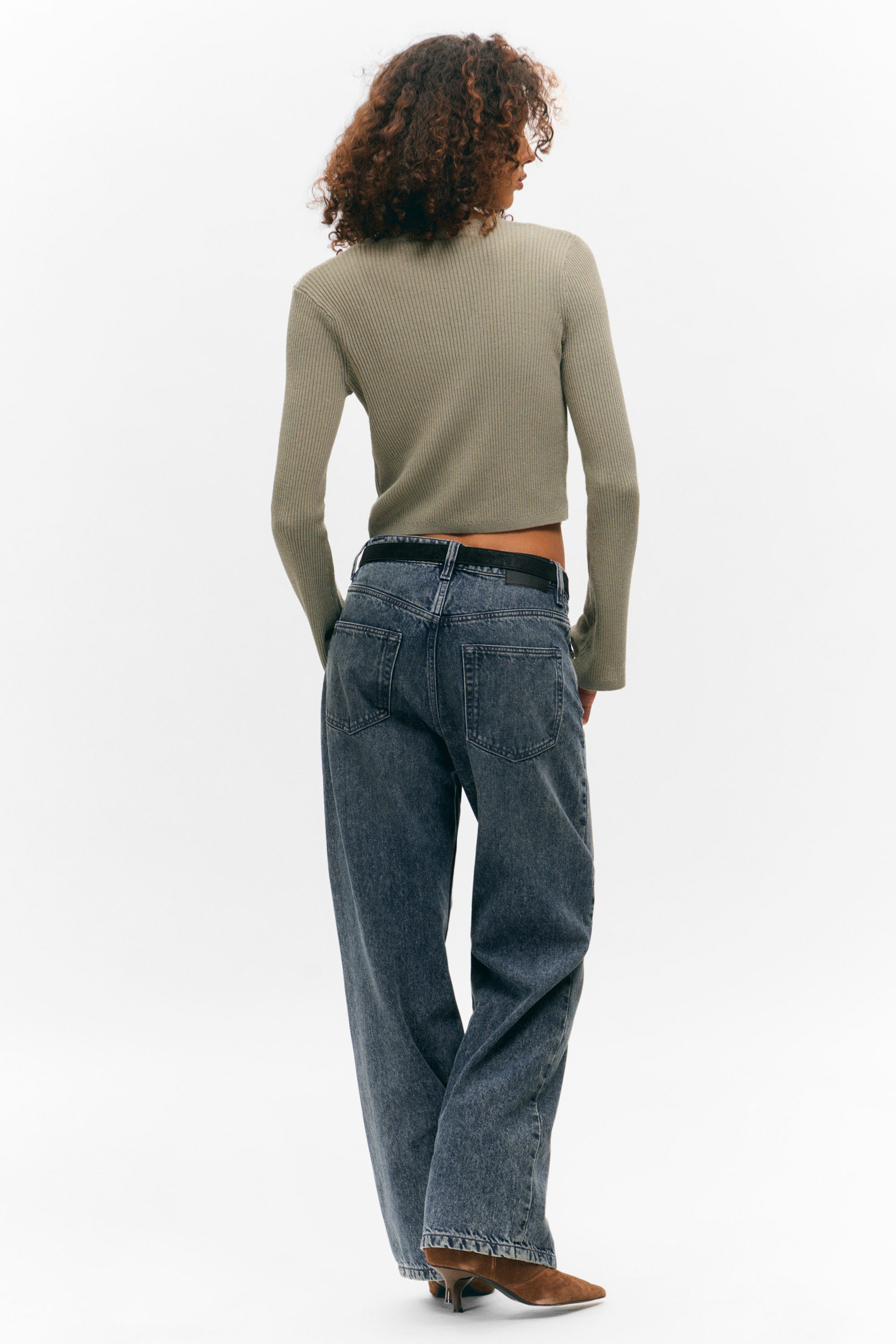 Khaki Green - Ribbed Tie-Front Cardigan - 2