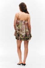 Brown & Green Floral Dots - Sleeveless Balloon Mini Dress - 3