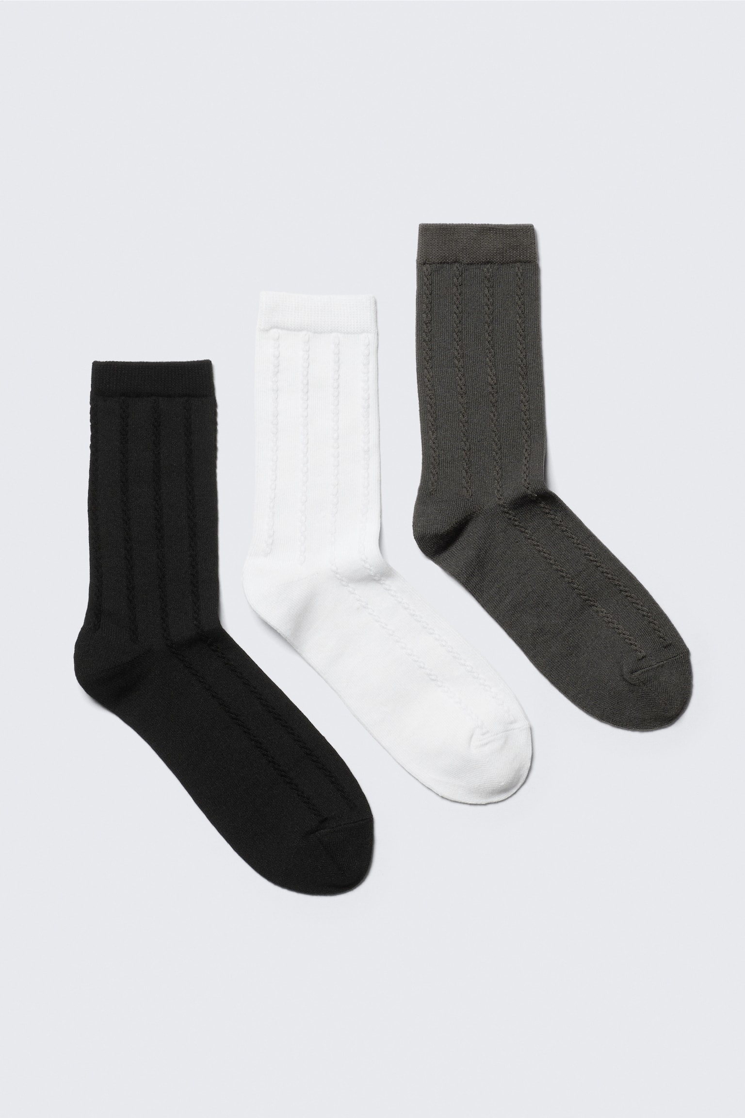 Pack de 3 calcetines de punto trenzado - Negro/Blanco/Gris - 1