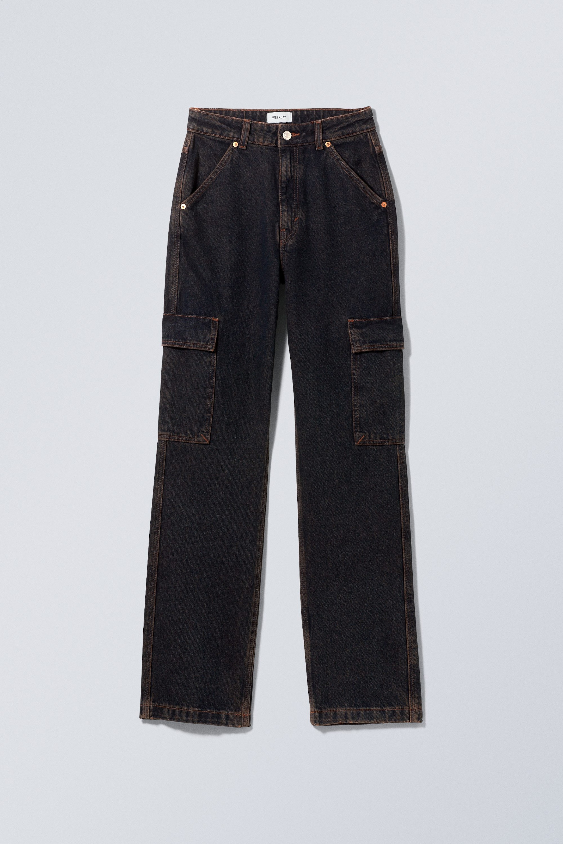 Fuchsia/Overwashed - Denim-Cargohose Area mit hohem Bund - 0