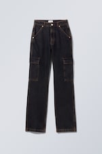 Fuchsia/Overwashed - Denim-Cargohose Area mit hohem Bund - 0