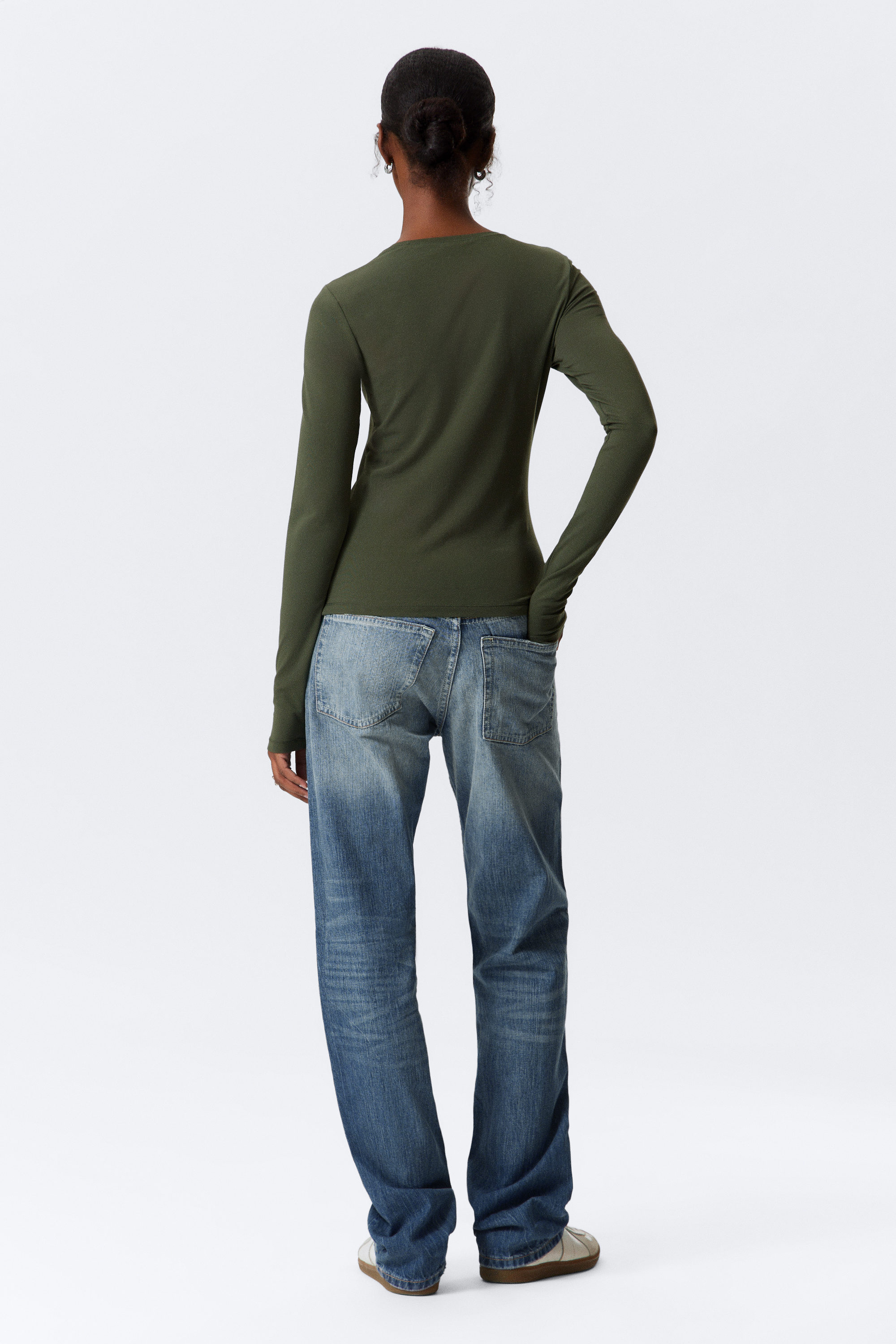 Mörk khakigrön - Slim långärmad tröja - 2