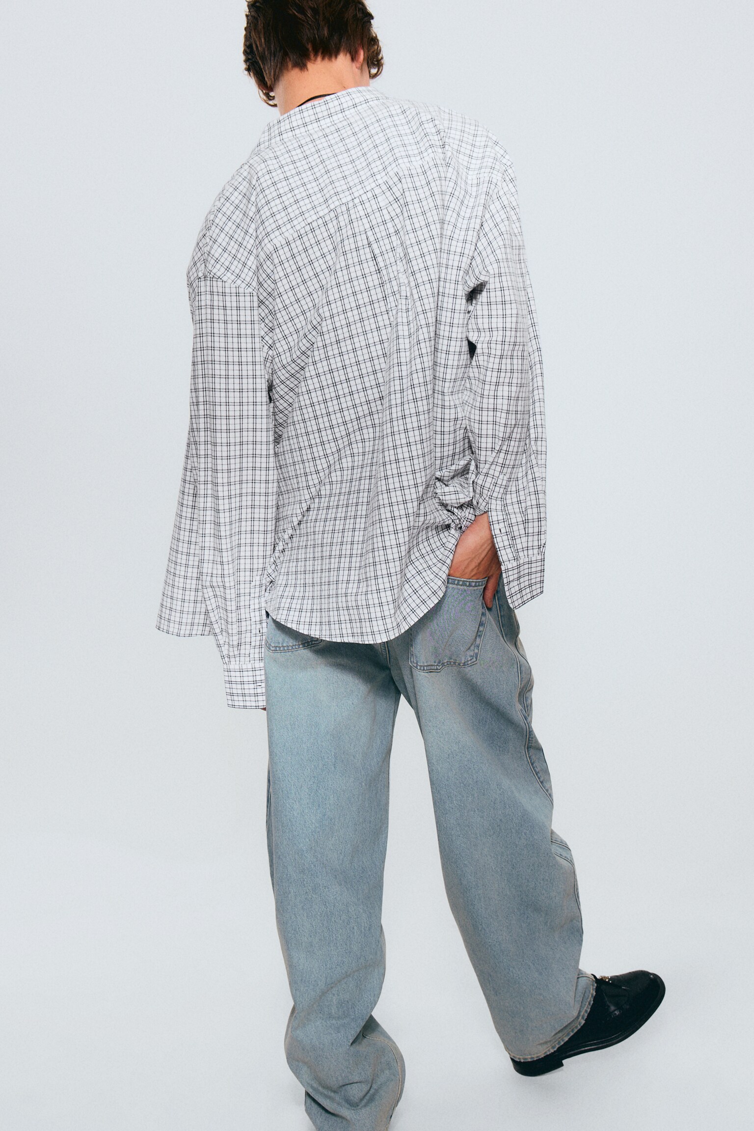 Oversized Checked Shirt - Checked White/Checked Dark Brown - 3