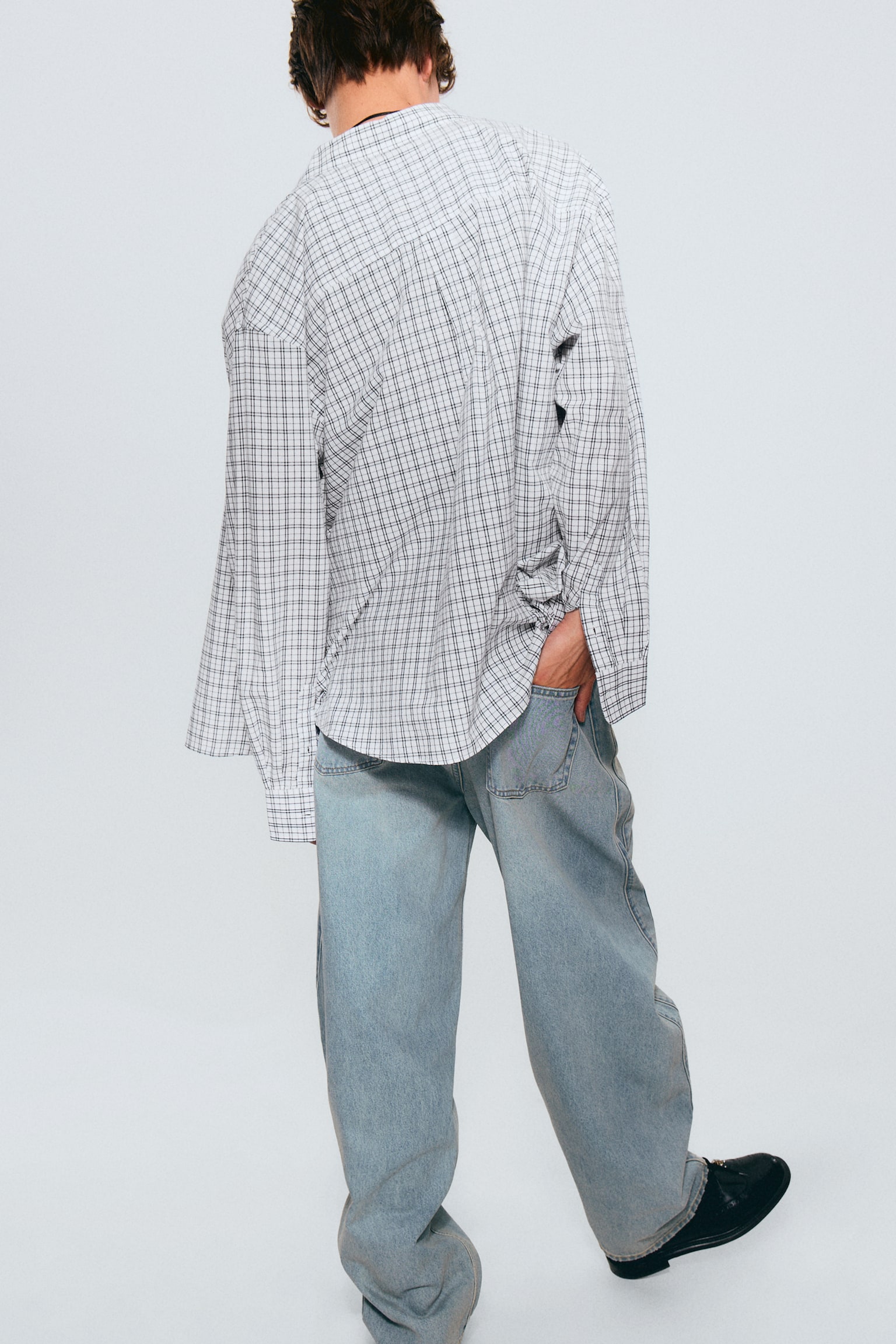 Oversized Checked Shirt - Checked White/Checked Dark Brown - 4