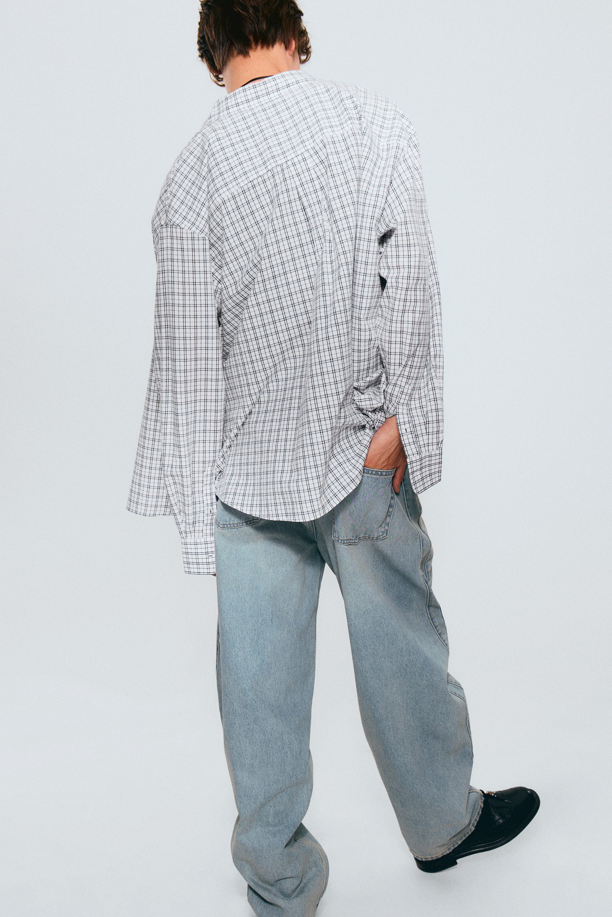 Checked White - Oversized Checked Shirt - 2