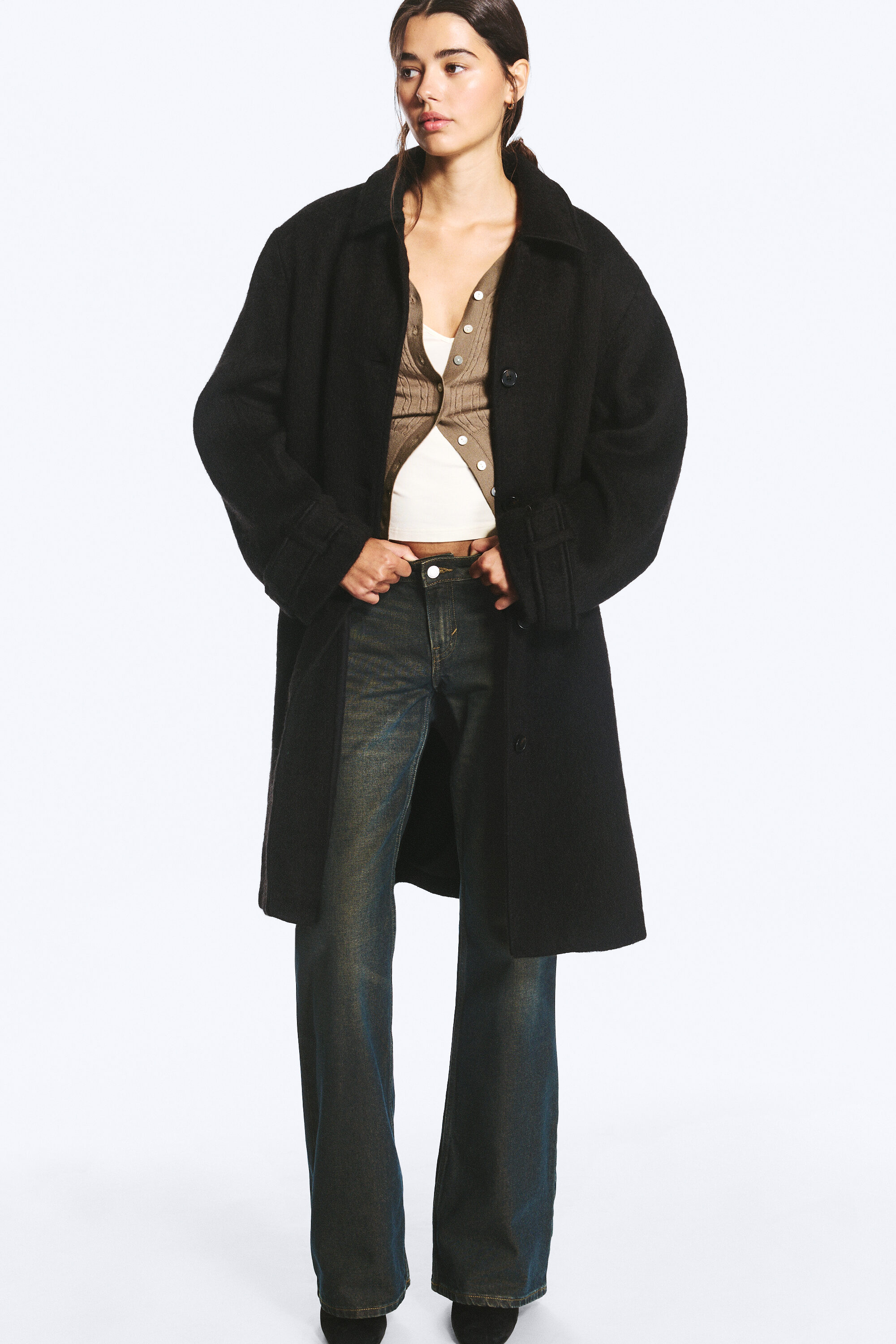 knee-length single-breasted coat - Black | Monki WW
