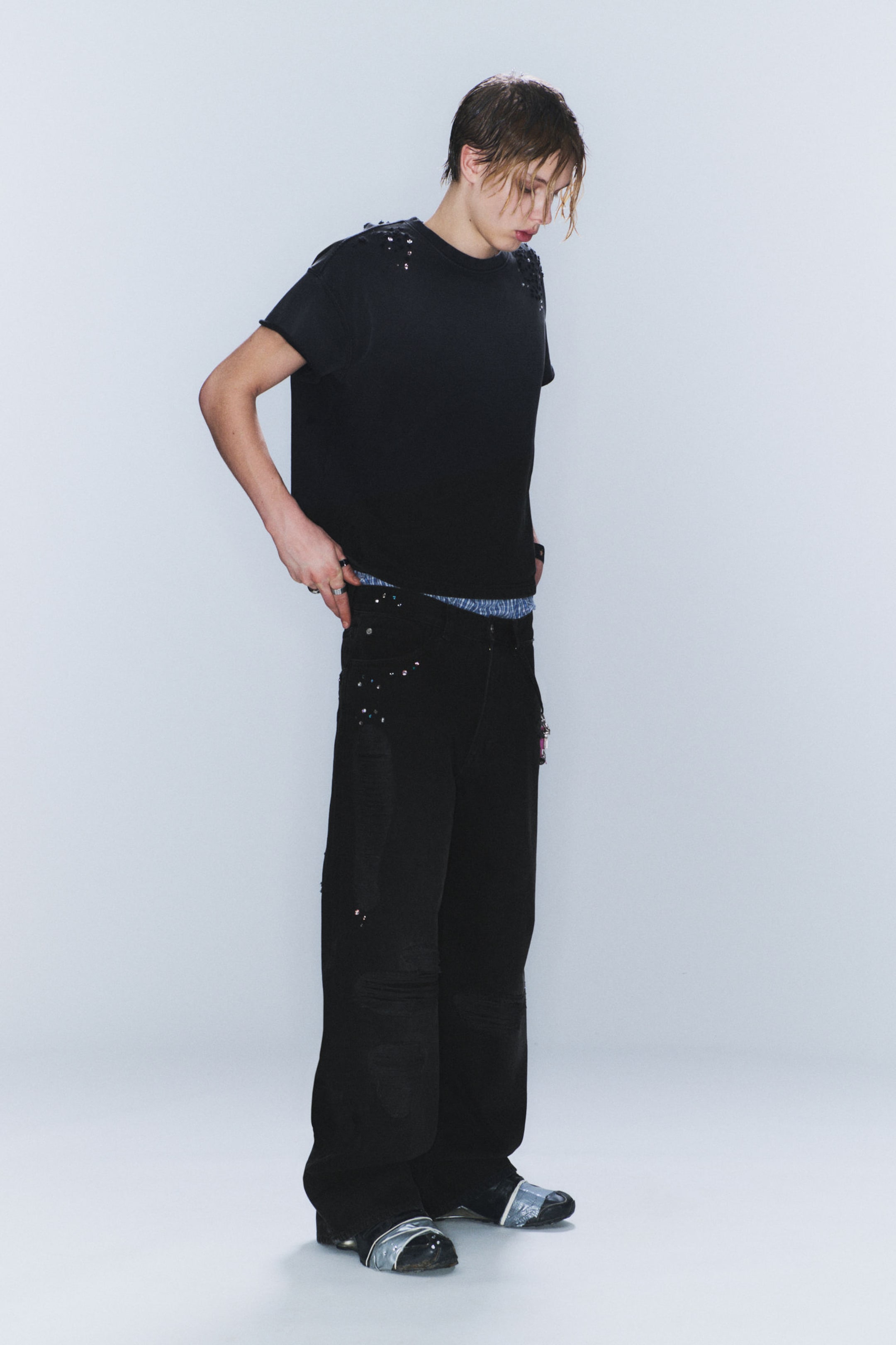 Verblasstes Schwarz - CM x LB Looser Black Crystallised Unisex Jeans - 7