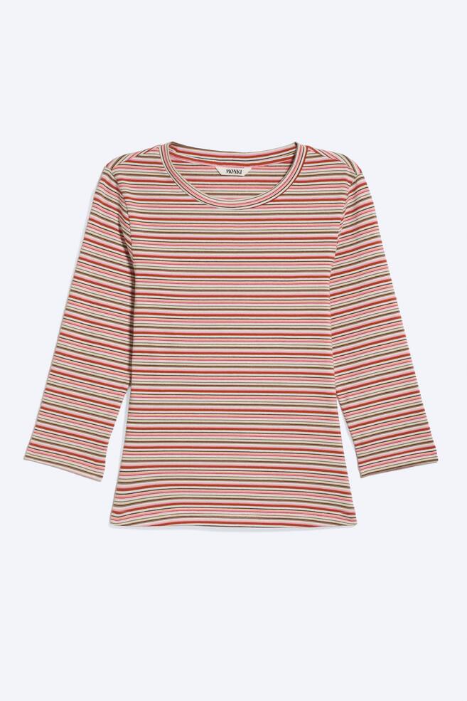 Round Neck Three-Quarter Sleeve Top - Pink Multistripe/White/Dusty Khaki/Dark Brown/Striped Dark Red/Pink - 1