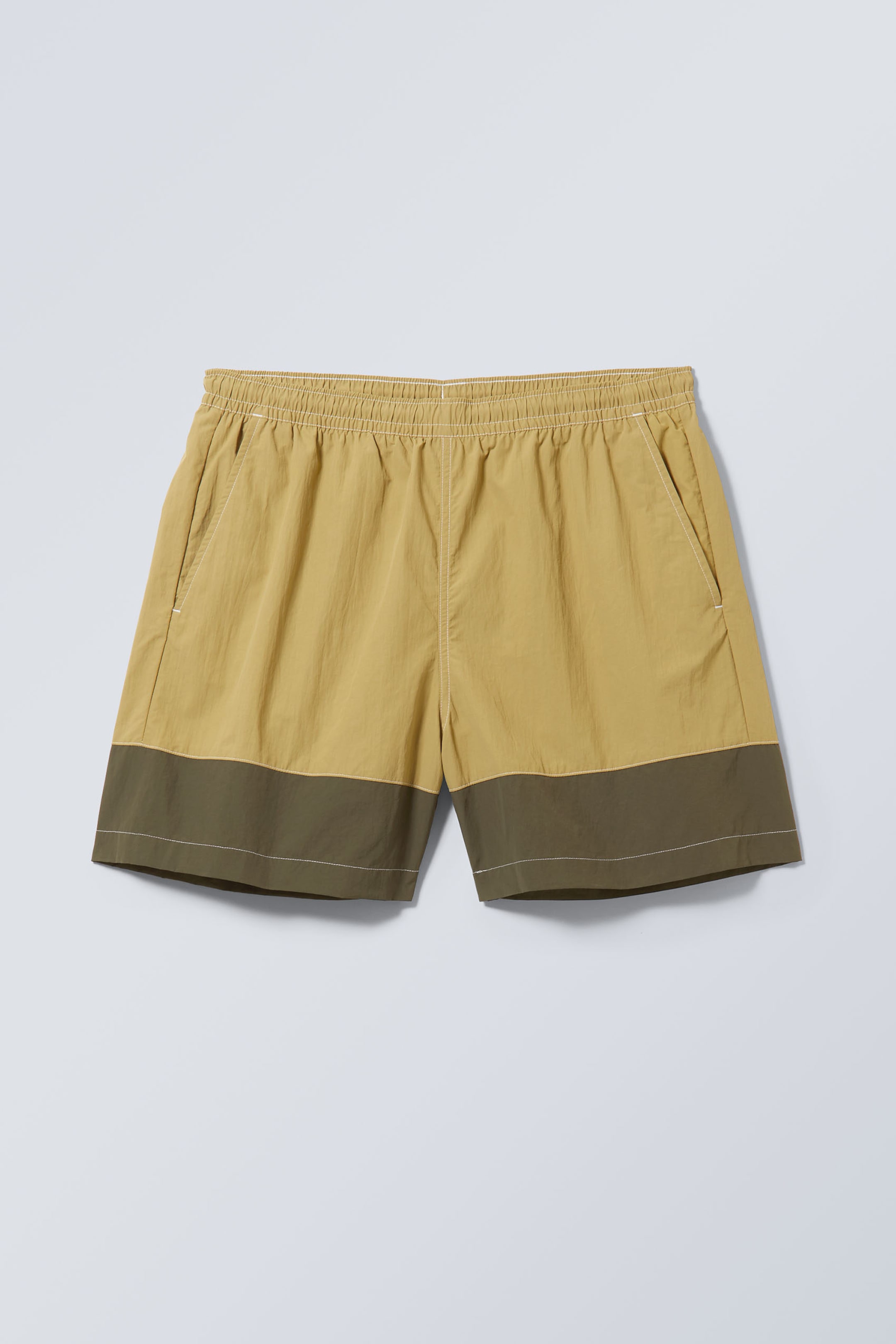 Dark Beige Khaki - Colour Blocking Swim Shorts - 0