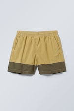 Dark Beige Khaki - Colour Blocking Swim Shorts - 0