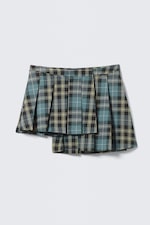 Dusty Dark Green Check - Asymmetric Pleated Wrap Mini Skirt - 4