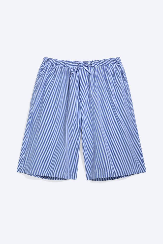 Drawstring Knee-length cotton shorts - Striped Blue/White - 1
