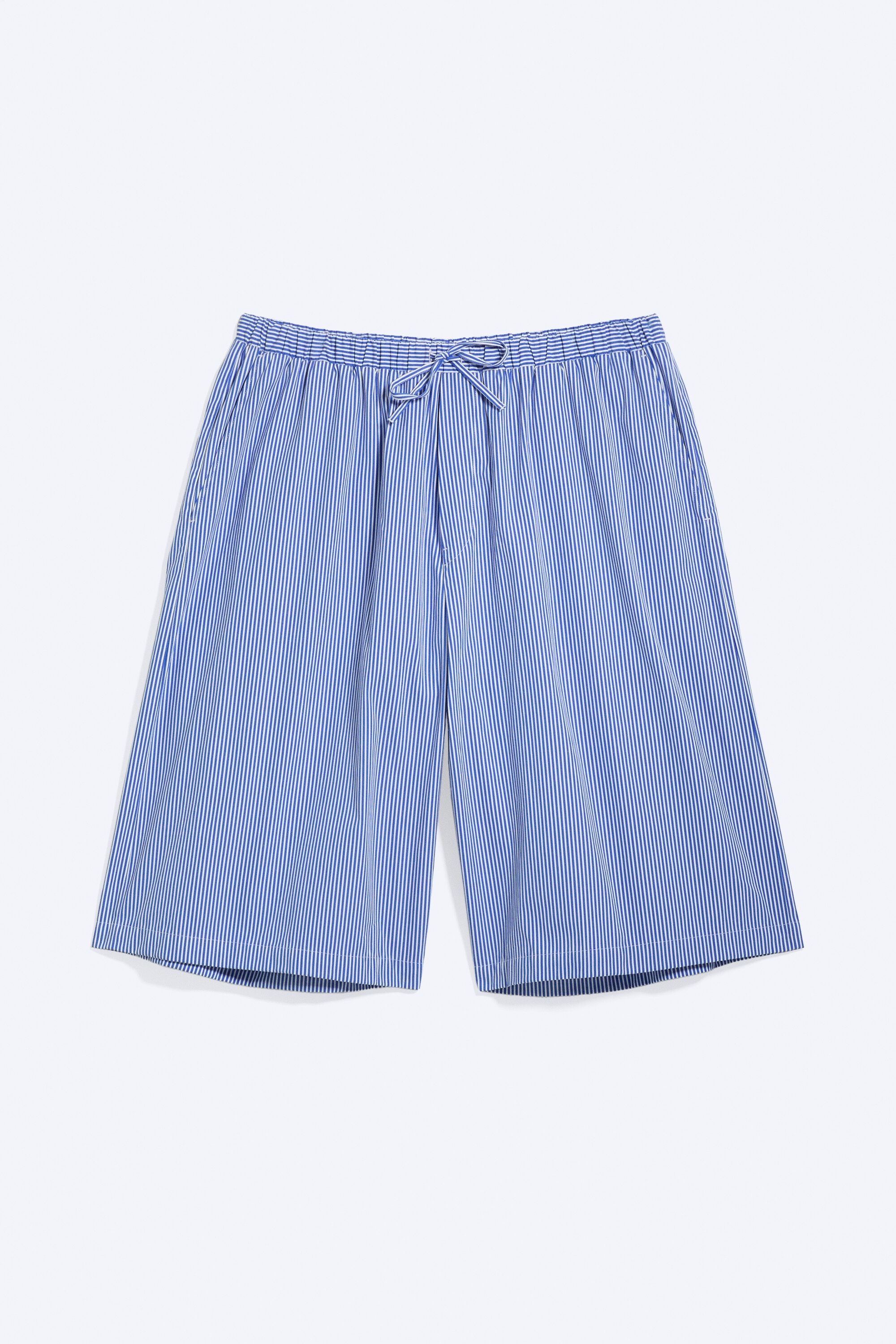 drawstring knee-length cotton shorts - Striped Blue/White | Weekday GB