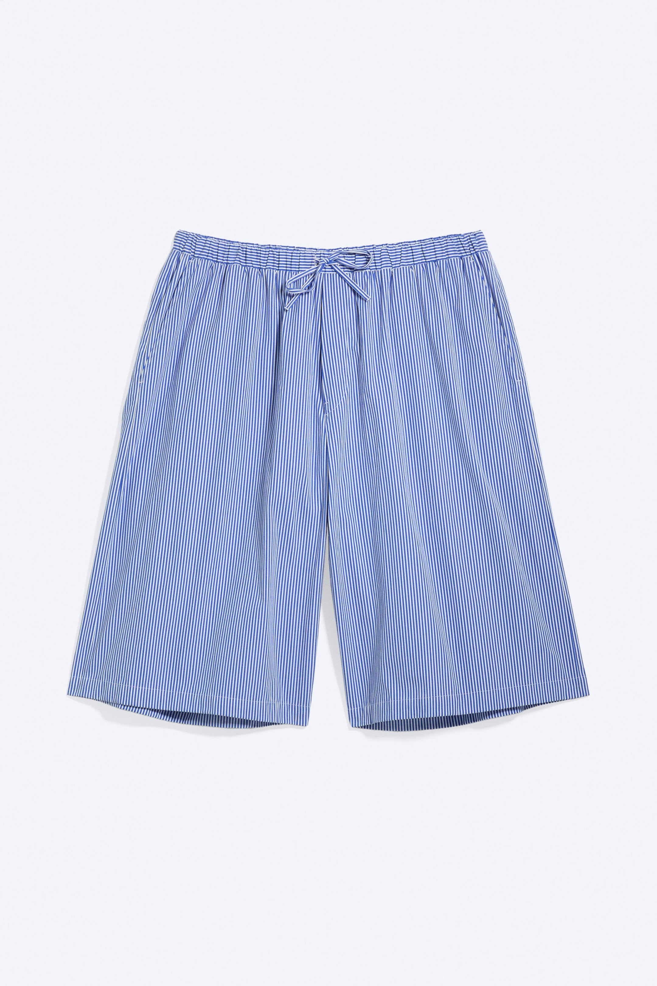 Striped Blue/White - Drawstring Knee-length cotton shorts - 4