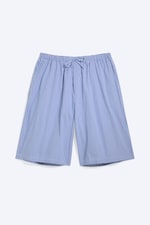 Striped Blue/White - Drawstring Knee-length cotton shorts - 4