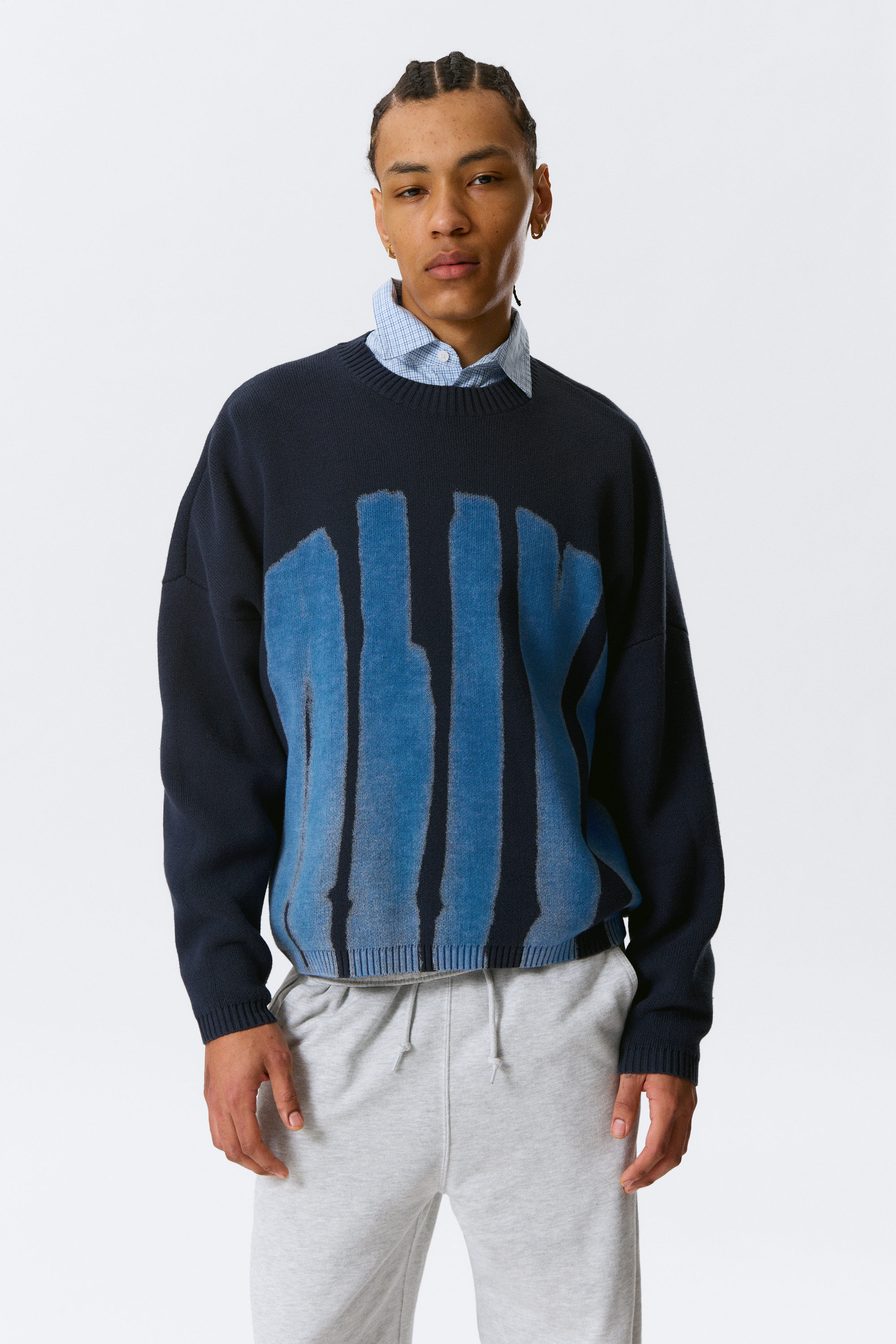 loose soccer team knitted sweater - Green & Blue Stripe | Weekday WW
