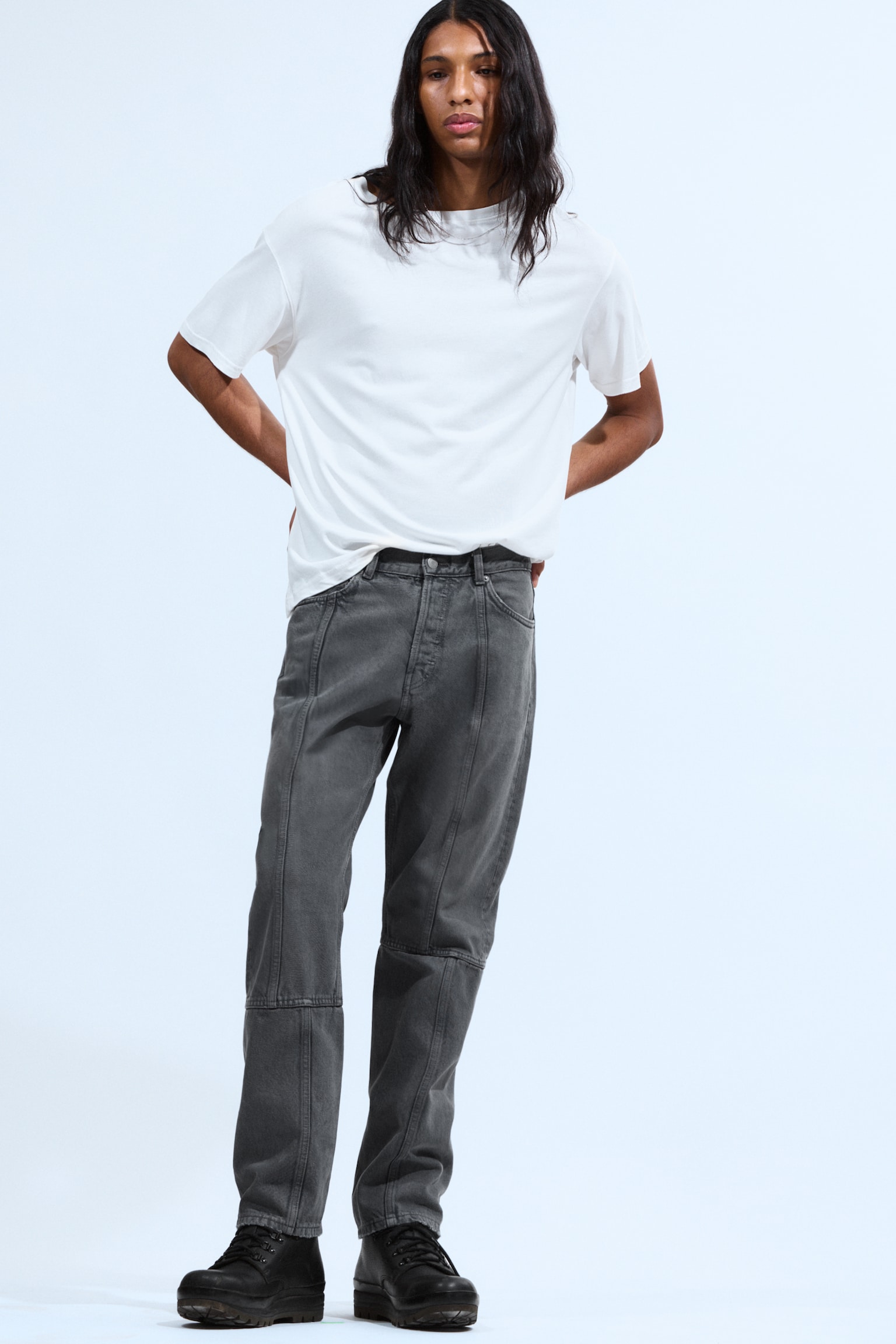 Space Cut Relaxed Straight Leg Jeans - Volcano Blue - Medium Blue - 1