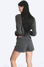 Dark Grey Melange - Low Waist Mini Suiting Shorts - 3