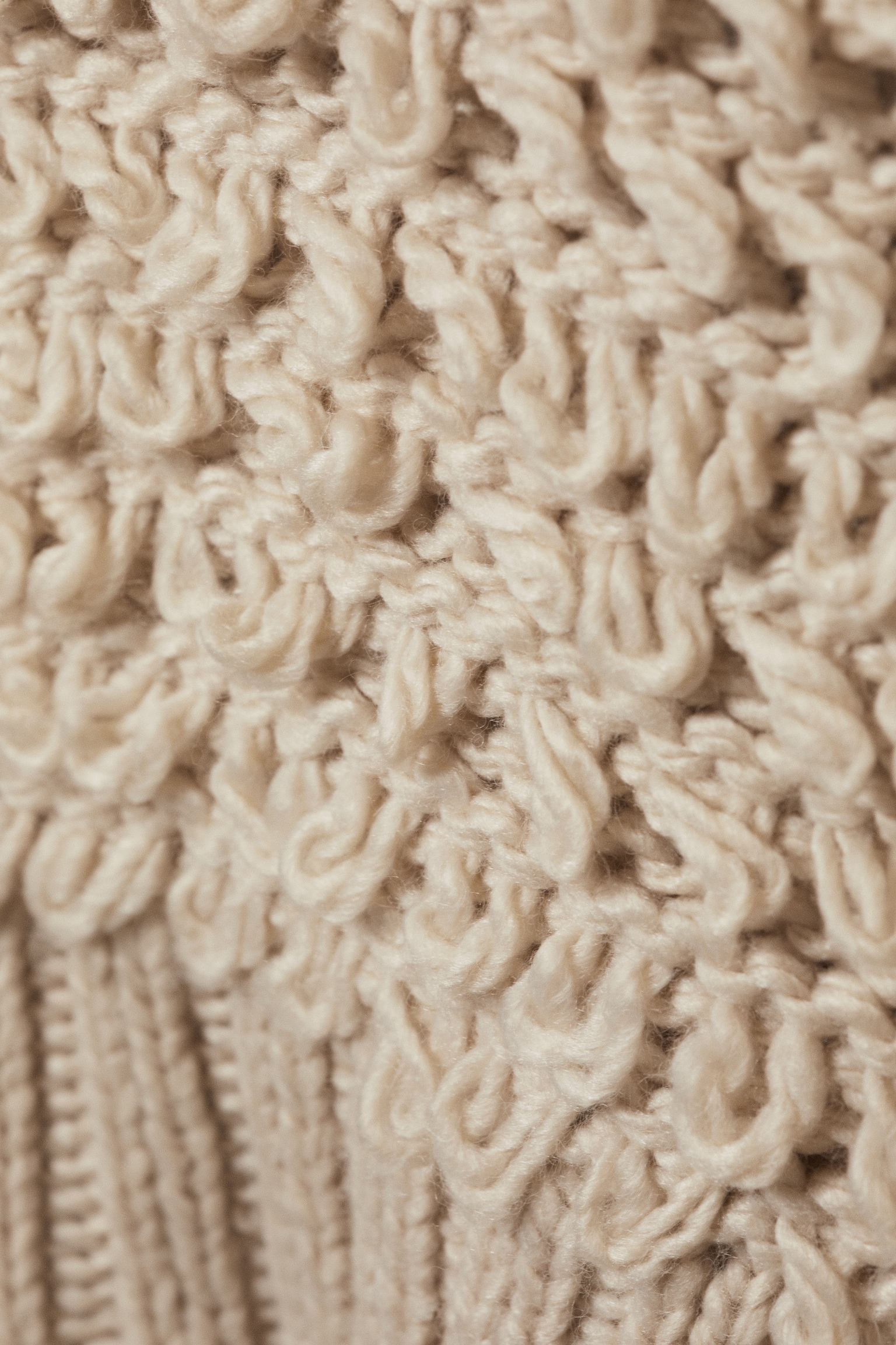 Textured Loop Knit Sweater - Beige/Light Green - 3