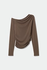 Taupe - Lou Washed Drape Long Sleeve - 0