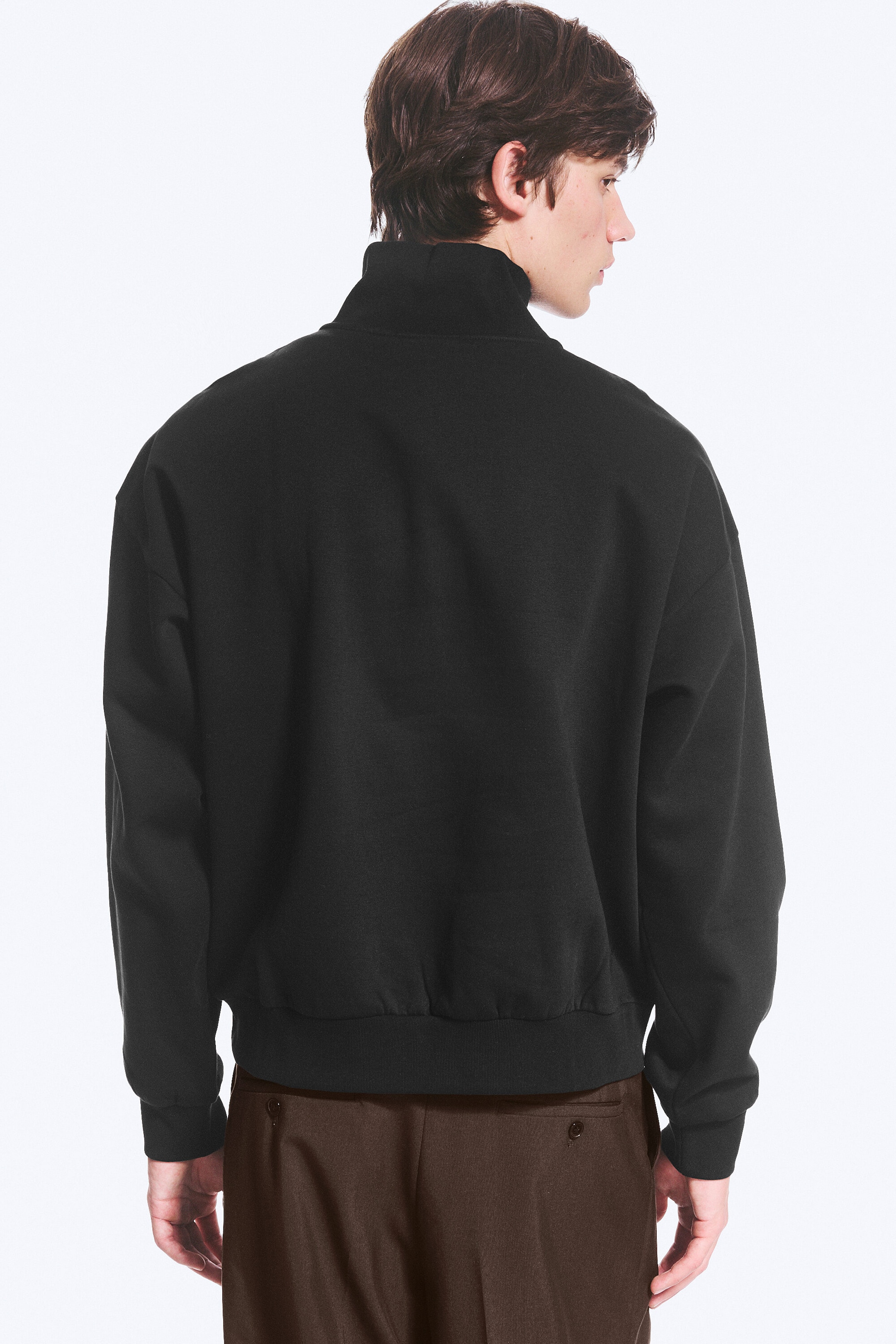 Black - Loose Fit Half-Zip Fleece Sweatshirt - 2
