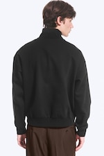 Black - Loose Fit Half-Zip Fleece Sweatshirt - 2