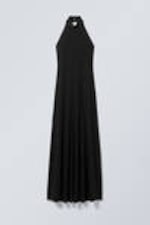 Schwarz - Maxi-Neckholderkleid mit offenem Rücken - 0