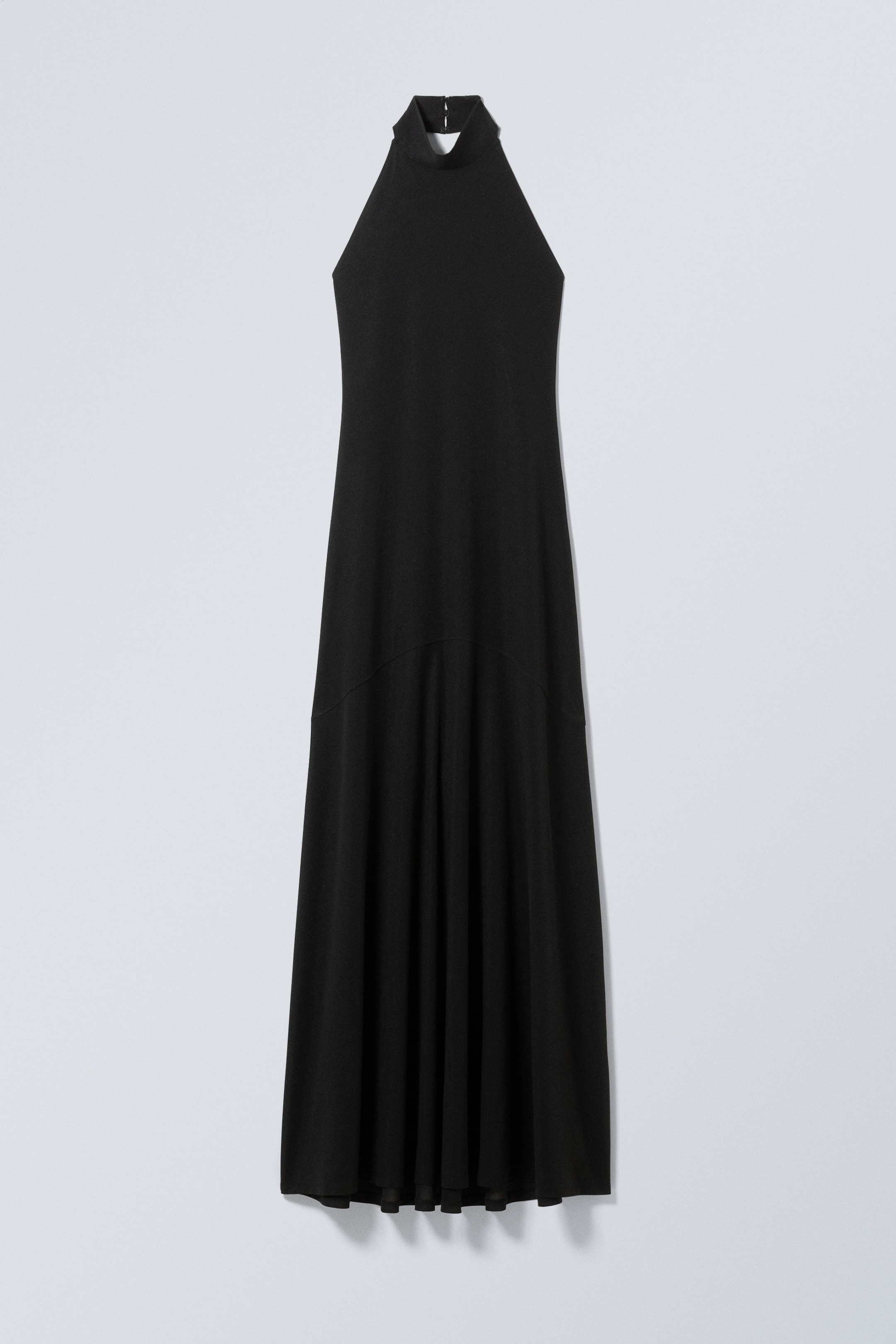 Black - Open Back Maxi Halter Dress - 0