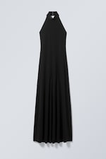 Black - Open Back Maxi Halter Dress - 0