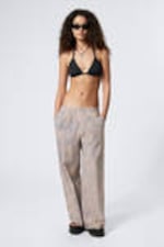 Blaues Karo - Bleaching-Effekt - Weite Low-Waist-Hose aus gebleichter Baumwolle - 0