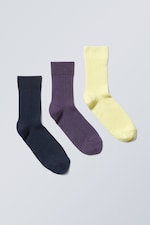 Lila/Gelb/Schwarz - 3er-Pack gerippte Crew-Socken - 0