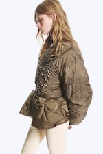 Zacht taupe - Slim ruches peplum bomberjack - 0