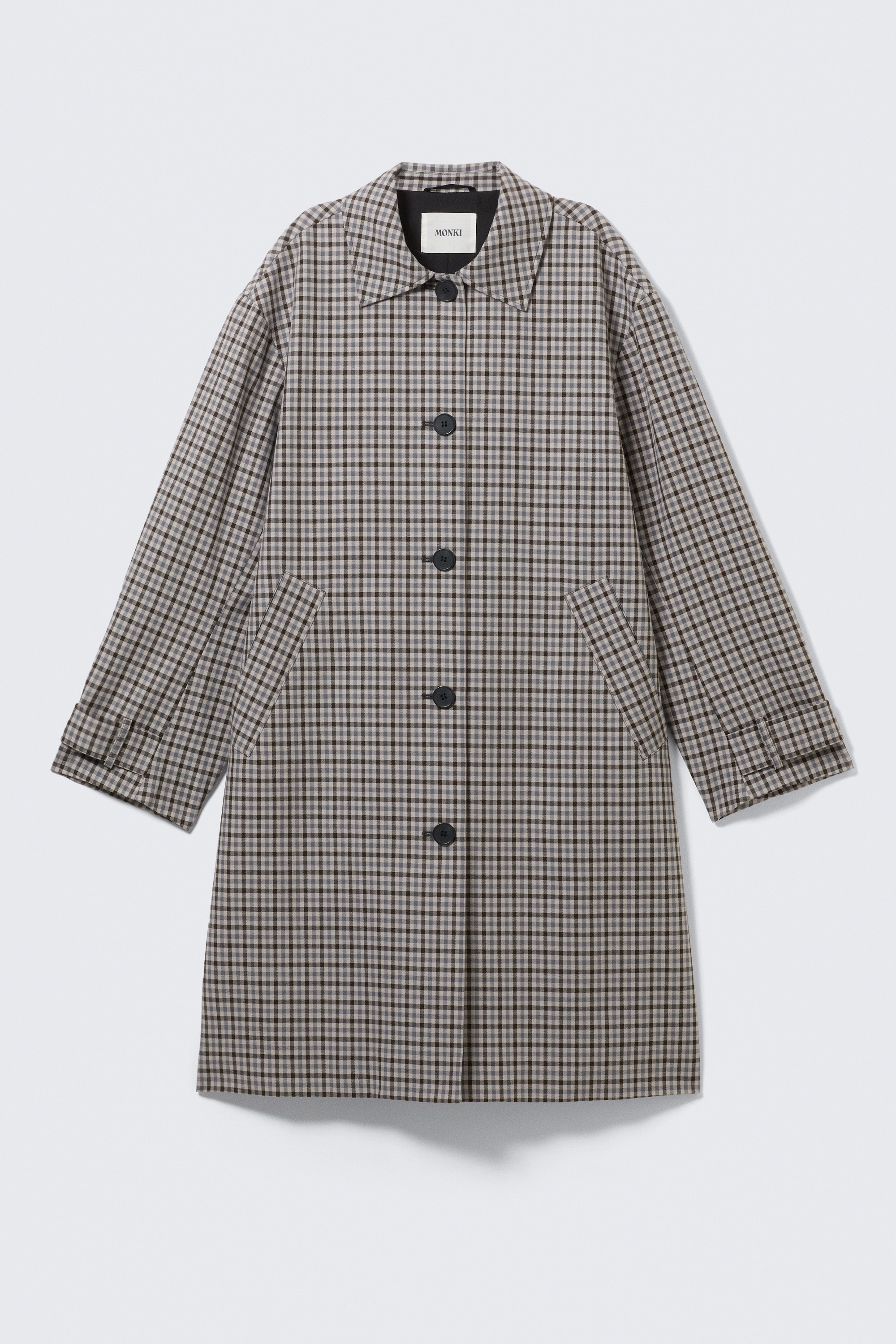 Avslappnad enkelknäppt car coat - Rutig grå/Beige/Dimmig mullvad