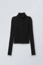 Schwarz - Schmaler Strick-Cardigan mit Rollkragen - 1