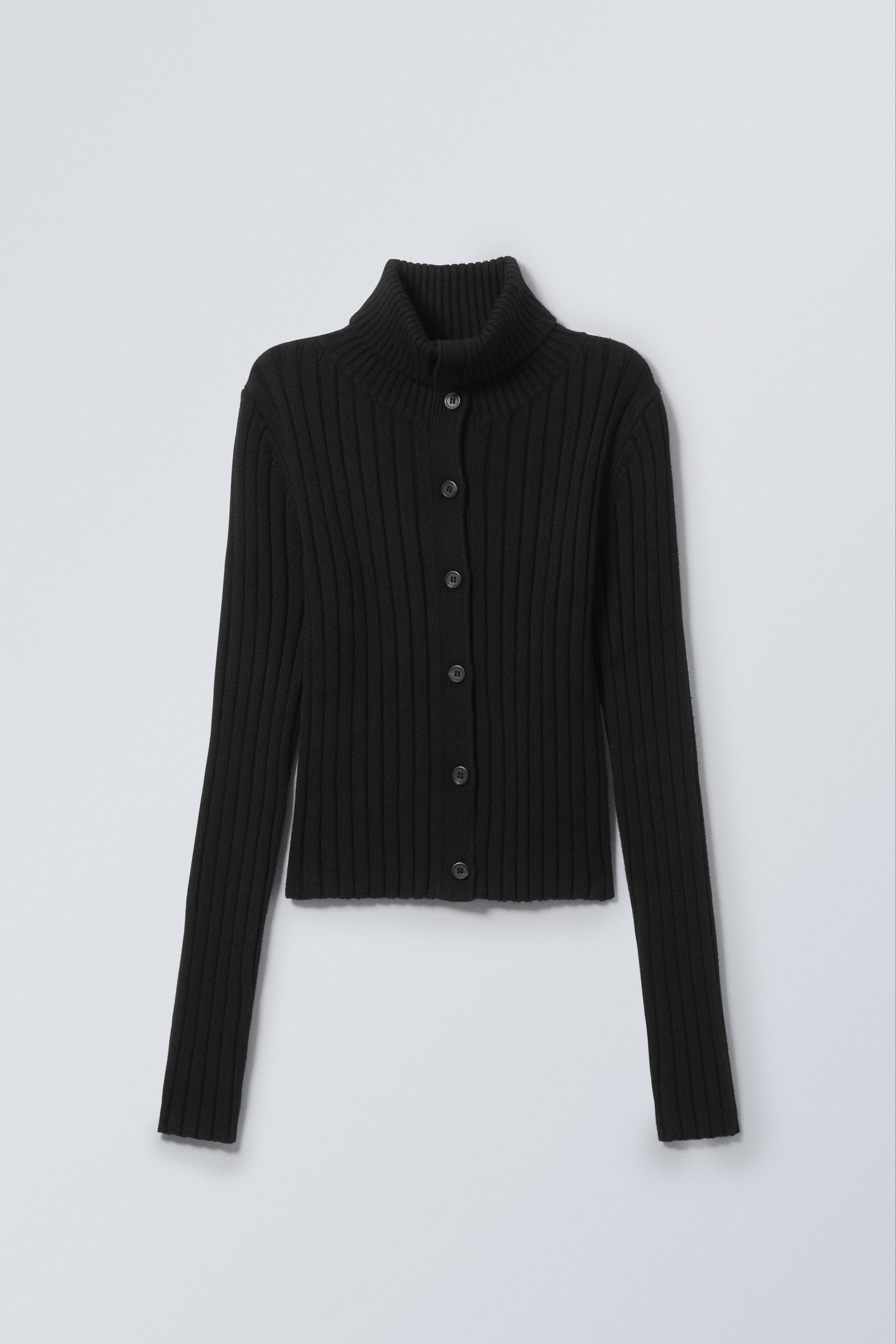 Svart - Smal stickad turtleneck-cardigan - 2