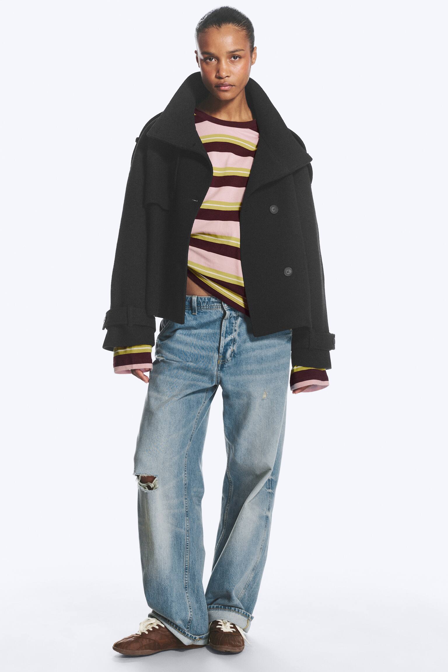 Funnel neck jacket - Dark Blue/Dusty White - 1