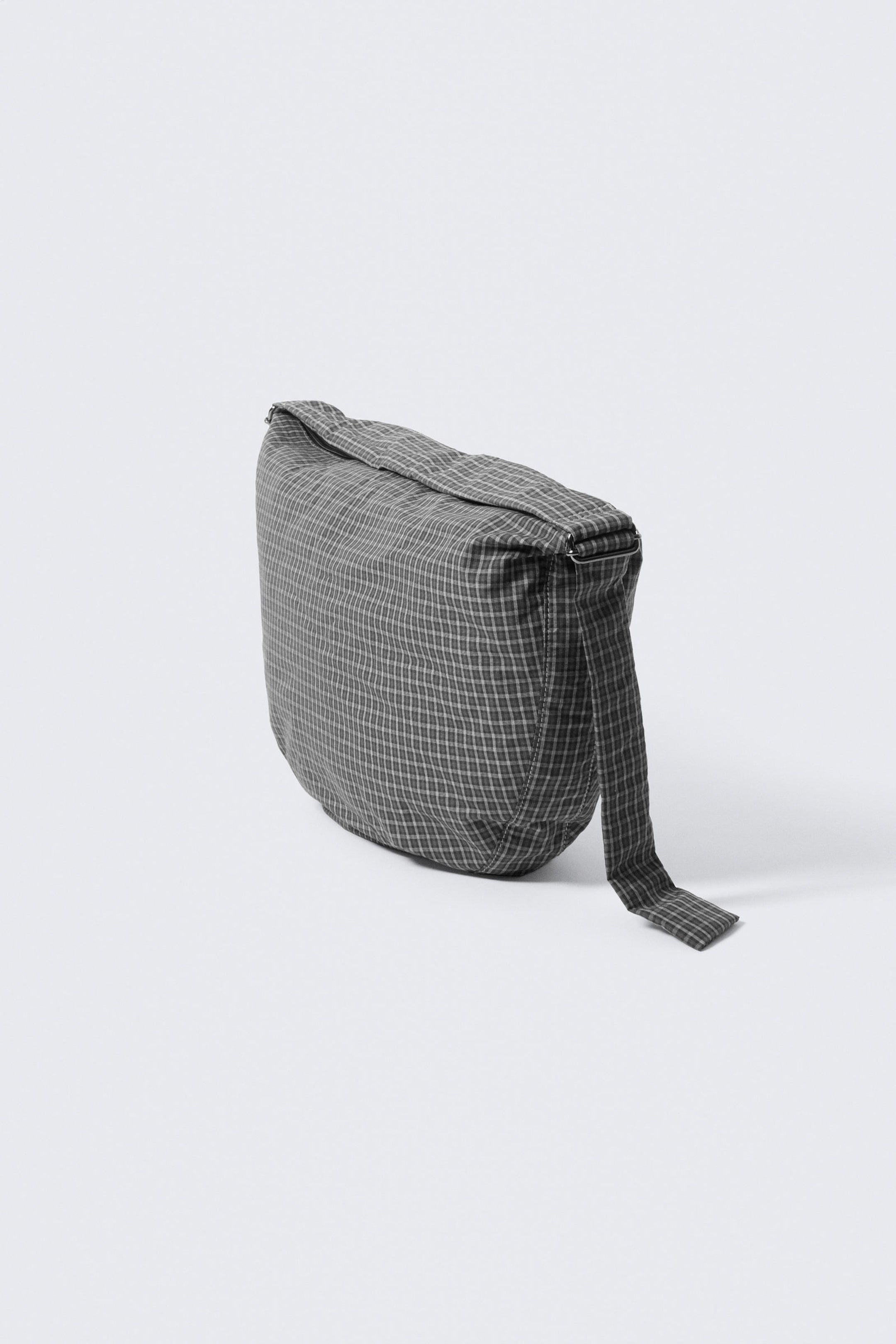 Checked Dark Grey - Slouchy Checkered Cotton Shoulder Bag - 3
