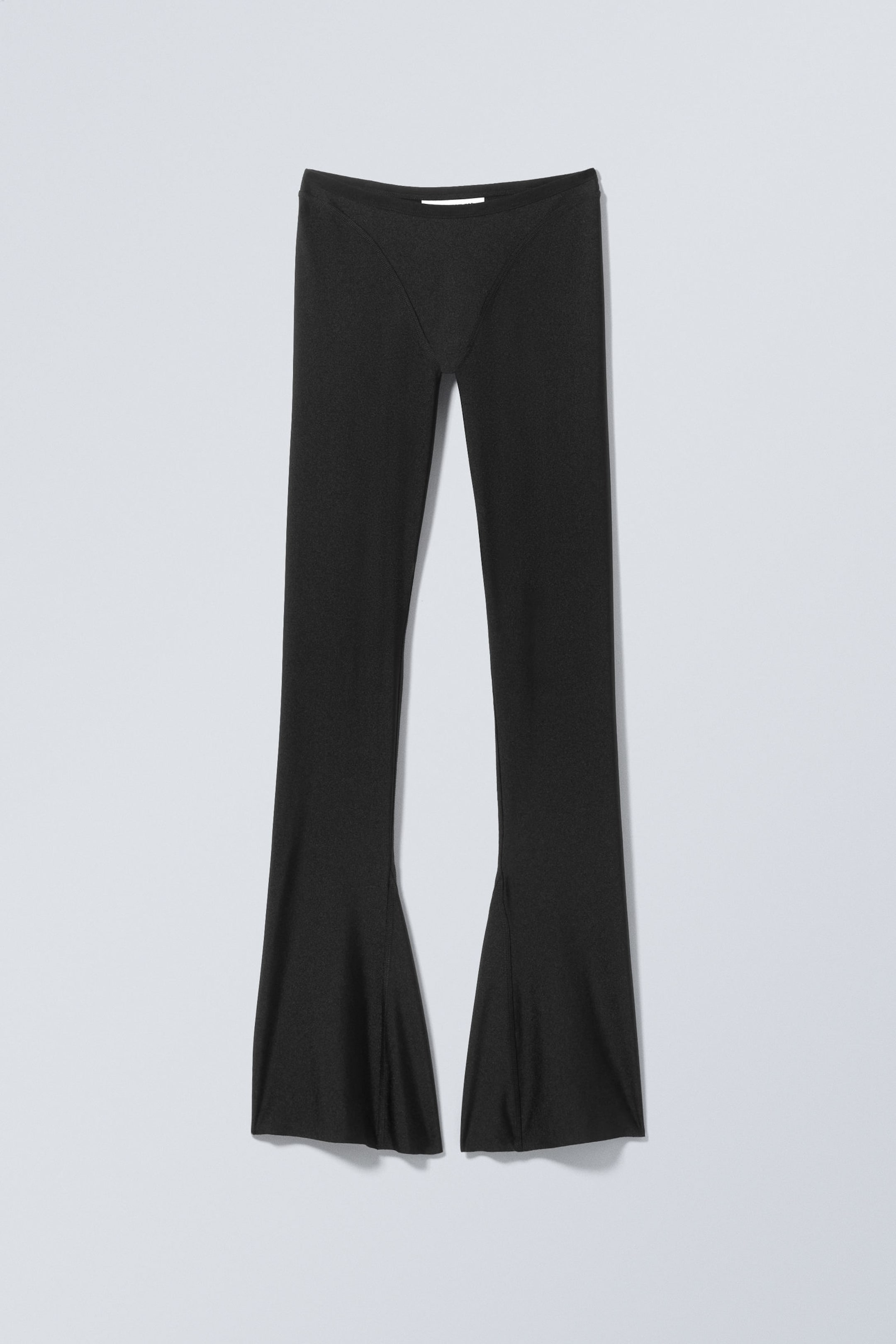 Black - Flared Split Hem Nylon Leggings - 3
