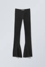 Black - Flared Split Hem Nylon Leggings - 3