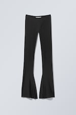 Black - Flared Split Hem Nylon Leggings - 0
