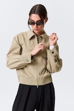 Beige - Boxy Cotton Zip Jacket - 3