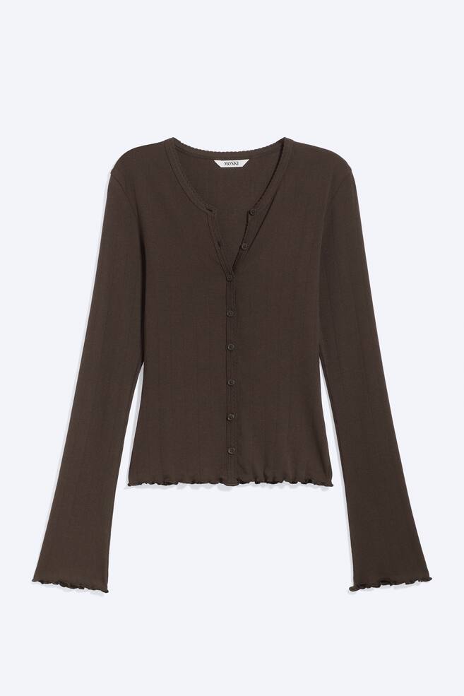 Ribbed slim fit cardigan - Dark Brown/Light Yellow - Floral - 1