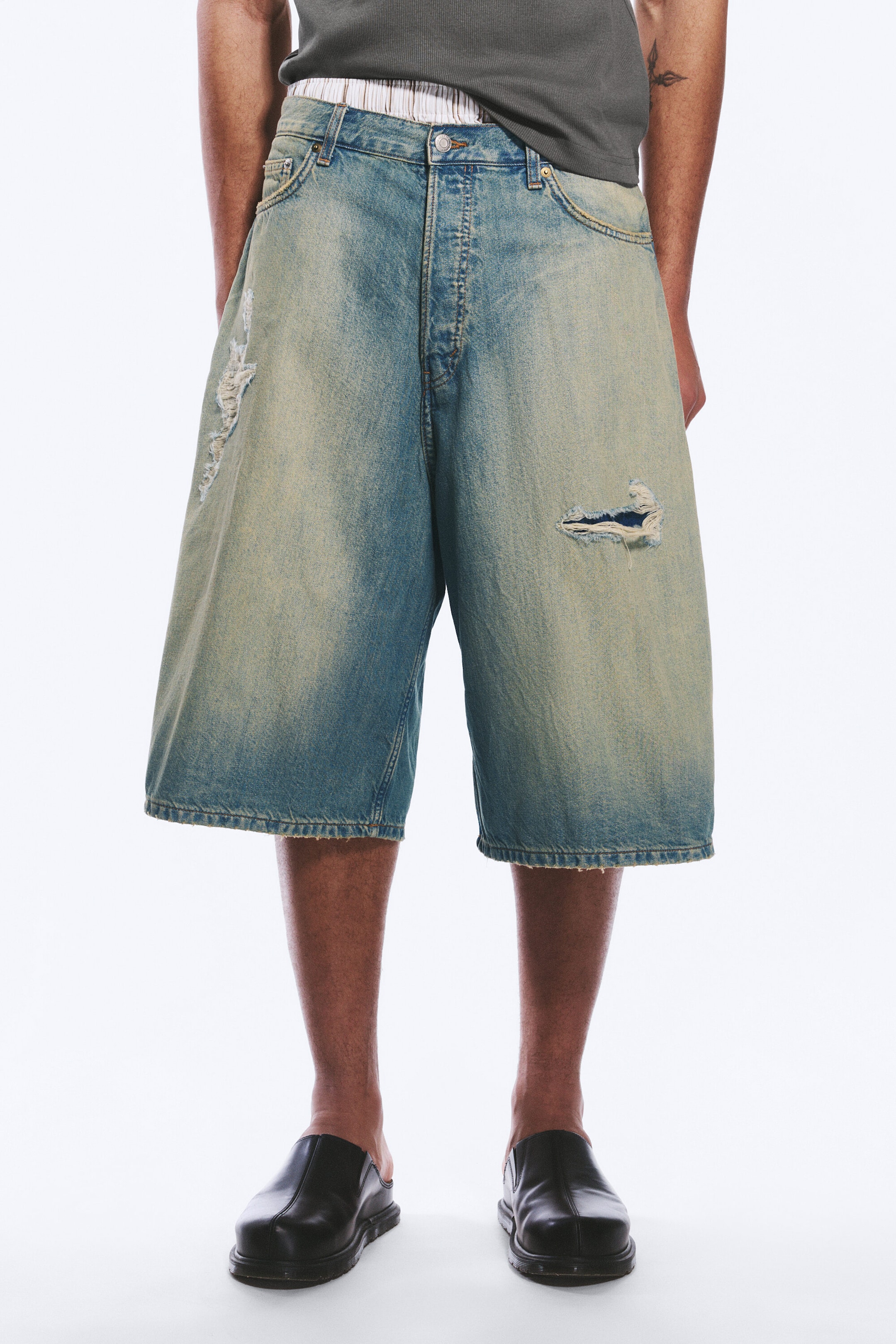 Honey Blue - Hellblau - Void Mid Waist Loose Long Denim Shorts - 2