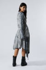 Dark Green - Tie-Dye - Long-Sleeved Asymmetric Midi Dress - 2