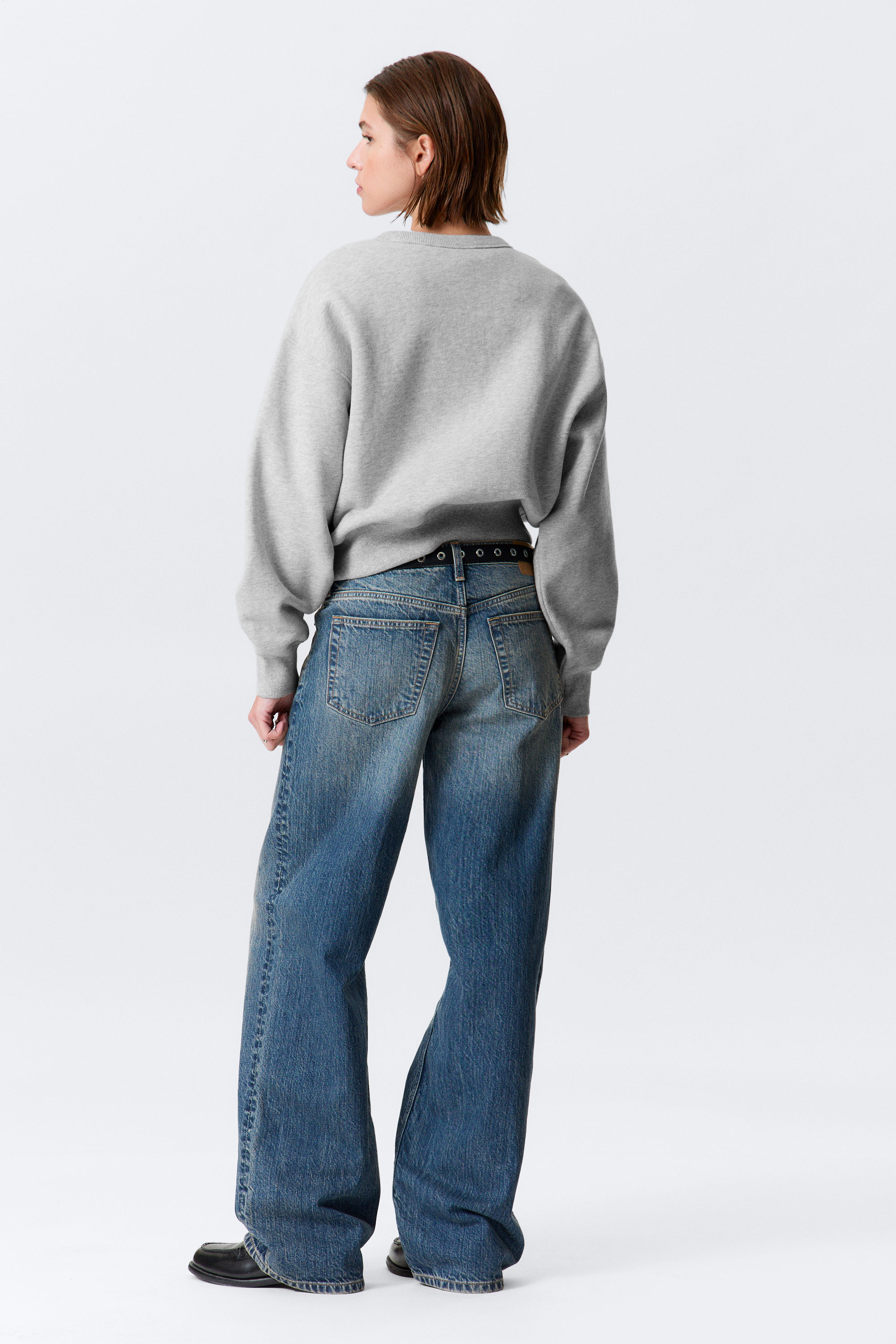 Grau meliert - Boxy cropped Baumwoll-Sweatshirt - 5